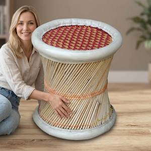 Tabouret en bambou bohème, tabouret écologique, tabouret en rotin naturel, tabouret en bambou écologique, tabourets en canne naturelle faits à la main, tabourets en canne naturelle teignables - Product Image 1