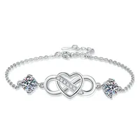 Bracelet à breloques réglable en or platine PT950 18 carats et moissanite couleur D 2 carats pour femme, idéal pour la Saint-Valentin et les soirées – Nouvelle collection à succès