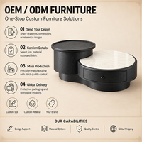 Ensemble de table basse ronde à plateau relevable avec rangement ouvert et tiroir frontal incurvé pour des aménagements de salon modernes et spacieux