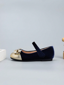 Zapatos Planos Personalizados para Niños, Zapatos de Vestir de Terciopelo Azul con Punta Dorada - Product Image 5