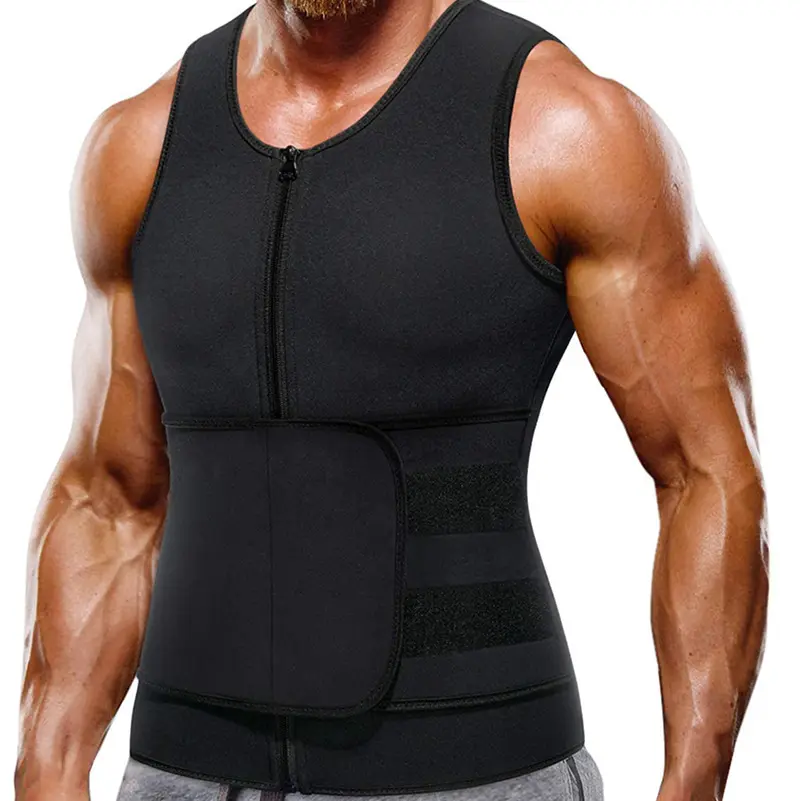 Men's large size waist training sports corset abdomen sweat suit neoprene sauna zip vest with zipper