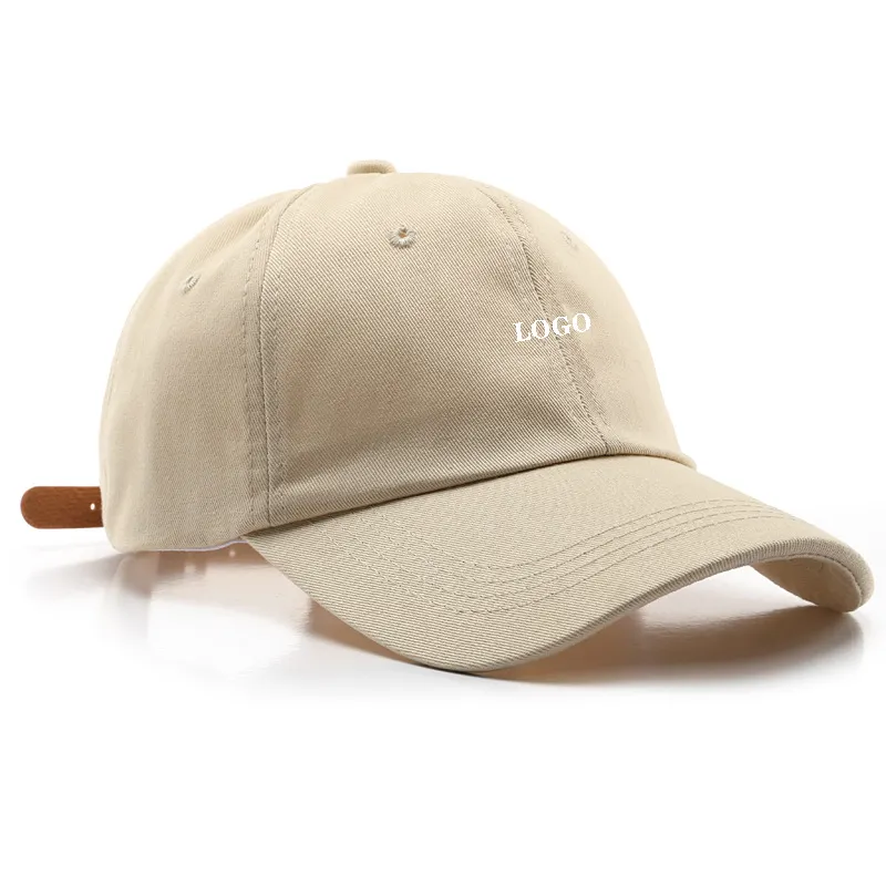 Low moq cotton custom embroidery dad hats leather strap back hat with logo