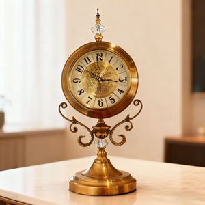 European Style Table <b>Clock</b> Copper Plated Decorative Circular <b>Silent</b> Desk <b>Clock</b> For Living Room Bedroom - Product Image 3