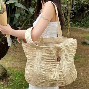 Individueller Urlaub klassische Damenmeer Sommer große Strohstrand-Tote-Tasche auf der Schulter