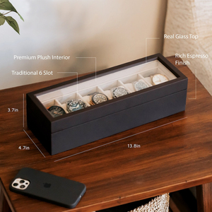 Sang trọng biểu tượng tùy chỉnh 6 khe cắm đồng hồ bằng gỗ hộp lưu trữ Collector quà tặng bao bì kính hiển thị với nhung & PU da - Product Image 6
