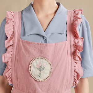 DUOLAI Vintage Floral dos bolsillos uso doméstico hornear algodón Lino <span class=keywords><strong>falda</strong></span> espalda cruzada mujeres delantales Vintage diseño Floral impresión - Product Image 2