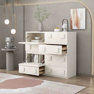 Home Modern Farmhouse Combinable Stackable <b>White</b> Wooden Bedroom Nightstand Sofa <b>Side</b> Storage Cabinet Living Room - Product Image 3