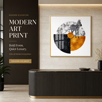 Cadre d'art mural en verre noir doré nordique moderne, peinture en aluminium pour décor de bureau ou d'hôtel