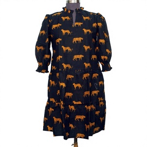 Chemisier Vintage Coupe Droite Imprimé Floral Doux 100% Coton Écologique Lavable Décontracté Touche Féminine Col Mandarin Mini Manches Bouffantes - Product Image 1