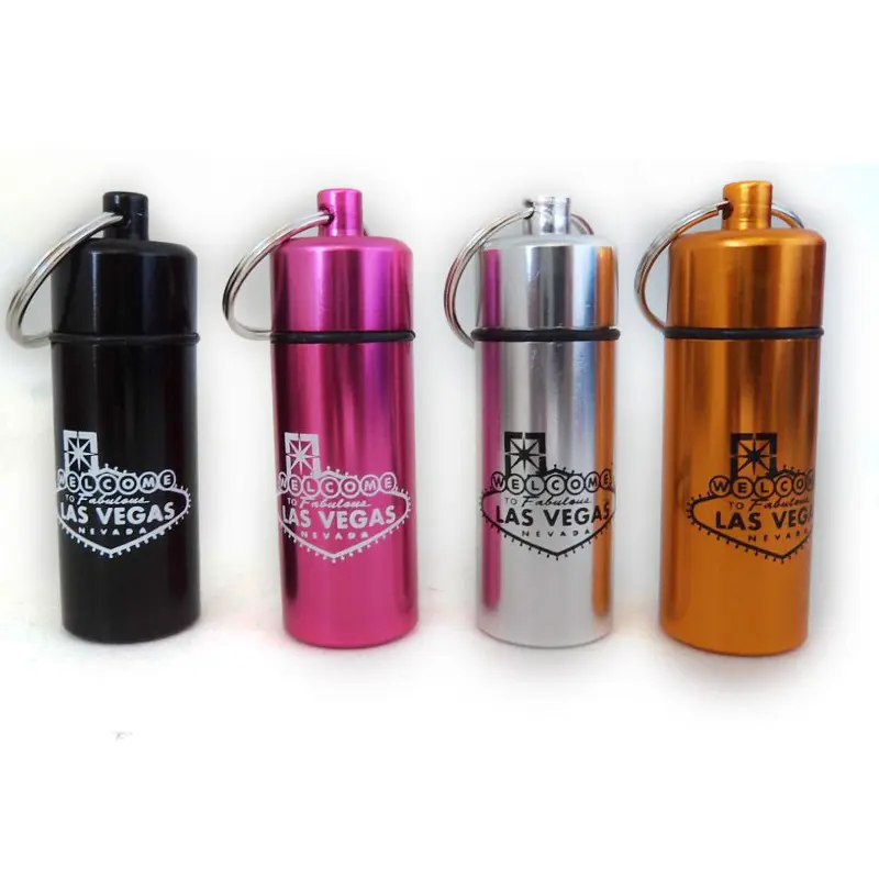 Mini Aluminum Alloy Pocket Pill Bottle Storage Case Box with Keychain for Metal Key Chains