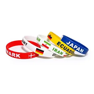 Waterproof Customized Print Elastic Country Flag Silicone Wristband With Logo Custom Rubber Basketball Bracelets Sport Wristband