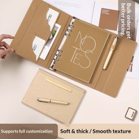 Carnet à anneaux personnalisé style A5, porte-documents en cuir avec porte-cartes, attache pour stylo, journal professionnel rechargeable