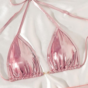 Özel üçgen nokta baskı artı boyutu Bikini mayo kadınlar Halter Push up Bikini seti mayo kadın mayosu - Product Image 3