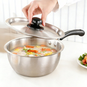 Olla para leche de acero inoxidable, con un solo mango, antiadherente, plateada, engrosada, para cocinar fideos, comida para bebés, sopa transparente - Product Image 2