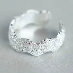 真正的100% 925纯银女式脚趾环简约波浪设计派对开口可调节尾指环戒指首饰