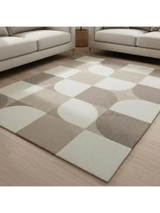 Tapis décoratif moderne en laine beige, tufté à la main, motif géométrique, pour salon, chambre, bureau, espaces hôteliers, vente en gros - Product Image 1