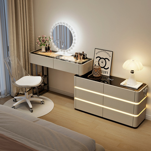 Fabricante de Conjuntos de Muebles de Dormitorio Modernos con Tocador, Espejo con Luz, Almacenamiento y Cubierta de Vidrio para Hogar y Hotel OEM - Product Image 2