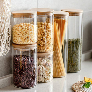 Tarros de vidrio transparente para alimentos, recipientes herméticos con tapas de bambú Natural para especias, café, granos, dulces, nueces, hierbas - Product Image 6