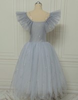 Robe tutu de ballet à sequins étincelants pour femmes, longueur cheville, robe de tutu de ballet, manches longues en lycrial pour enfants