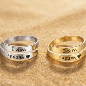 <span class=keywords><strong>Bague</strong></span> en <span class=keywords><strong>acier</strong></span> inoxydable « I Am Enough » en gros, ajustable, avec cœur gravé, personnalisable - Product Image 1