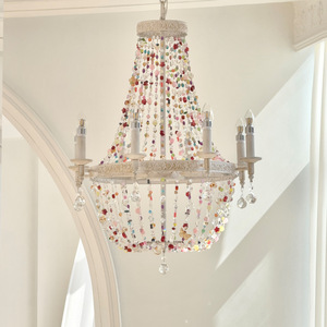 Lustre en cristal de couleur moderne de style campagnard français, villa, cour, <span class=keywords><strong>salle</strong></span> de banquet pour la décoration de la maison - Product Image 2