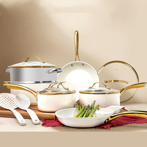 Batterie de cuisine en aluminium avec revêtement antiadhésif en céramique, poignées en acier inoxydable, comprenant poêle, casserole et faitout – Offre Spéciale - Product Image 2