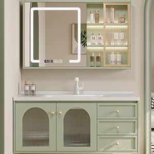French retro oval mirror bathroom cabinet bathroom intelligent defogging mirror cabinet combination - Product Image 1