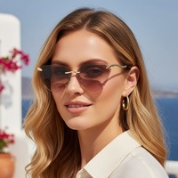 Lunettes de soleil élégantes pour femmes, style œil de chat, sans monture, UV400, avec branches en métal, tendance