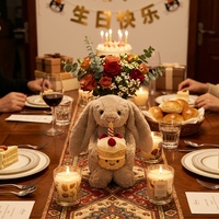 Jellyca Bashful Bunny Plüschfigur mit Geburtstagstorte JC-Stil Ultra Weicher Langohriger Hase Gefüllte Puppe Fröhliches Geburtstagsgeschenk B2B Versandbereit