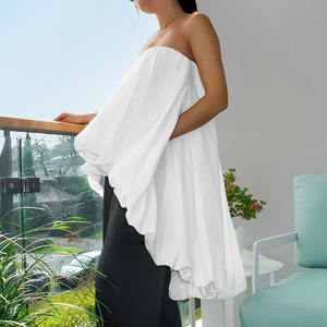 Phụ Nữ Giản Dị Phong Cách Đường Phố <span class=keywords><strong>2025</strong></span> Mùa Xuân Mùa Hè Màu Trắng Sexy Off-Shoulder Voan Rắn Dệt In Kỹ Thuật Số Ống Top Dress - Product Image 2