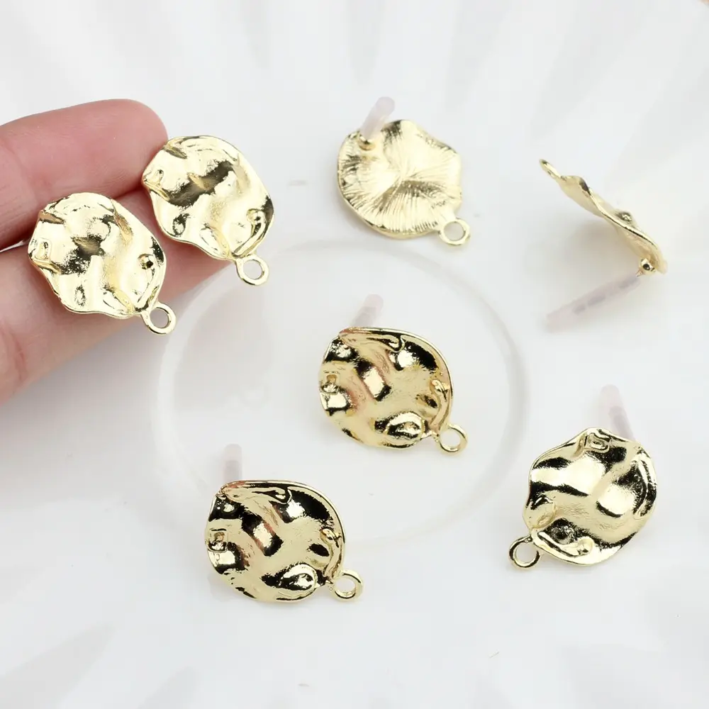 Brincos de liga de zinco banhados a ouro para mulheres, joias da moda, forma redonda irregular, preço razoável