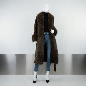 Luxury Leopard Print Long Faux Mink Fur <strong>Coat</strong> with Faux Fur Trim Warm Winter Outerwear for <strong>Ladies</strong> - Product Image 2