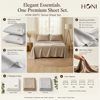 Ensemble de draps plats pour lit double HONI certifié OEKO-TEX 100% Lyocell 300tc 4 pièces, drap plat, taie d'oreiller pour tous les âges