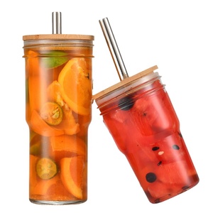 <span class=keywords><strong>Verre</strong></span> à boire en <span class=keywords><strong>verre</strong></span> borosilicate de haute qualité, style Mason, grand format, avec couvercle en bambou et paille, 24OZ 720ML - Product Image 2