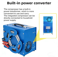 Compresseur d'air PCP portable 12V 4500Psi 300Bar 30mpa, pompe haute pression avec adaptateur secteur et ventilateur intégrés, arrêt automatique pour la plongée