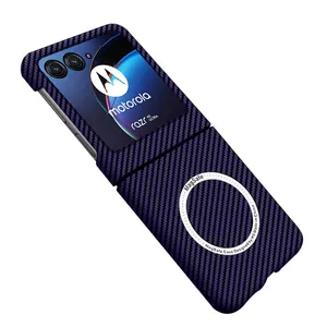 Slim Carbon Fiber Magnetic Case for Motorola Razr 40 Ultra Hard Plastic Magnetic Wireless Charging Cover for Moto Razr 40