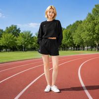 Ensemble de détente 2 pièces AQTQ éco-responsable pour femme – Sweat-shirt court à col rond léger et short de couleur unie pour tenue décontractée