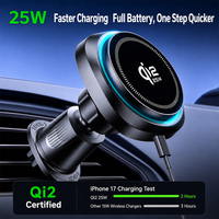 Nouveau support magnétique de téléphone pour voiture Qi2.2 15W 25W avec chargeur sans fil et lumière ambiante RGB, aimant puissant N52 pour iPhone 17 16 Pro Max
