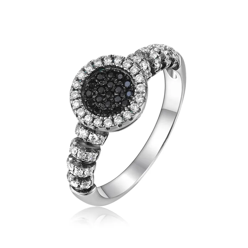 Custom Black Gem Stones Fashion Jewelry Wedding Engagement Rhodium Plated 18K Gold Plating 925 Silver Rings For Women