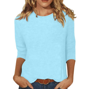 RNSHANGER, blusas y tops para mujer, moda 3/4, manga étnica, Color sólido, cuello redondo, camisetas ajustadas, blusa informal de primavera - Product Image 4