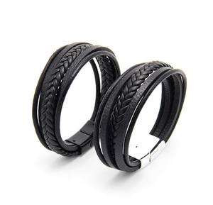 Vente en gros de bijoux de luxe pour hommes, fermoir magnétique tressé vintage, bracelet en cuir noir pour hommes - Product Image 2