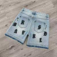 Shorts en jean brodés pour hommes, coupe ample, jorts en denim, shorts en jean unis pour hommes, grandes tailles