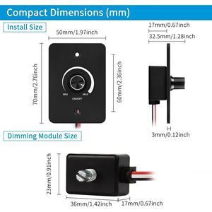<span class=keywords><strong>Interrupteur</strong></span> rotatif à intensité variable 12V 5A 60W, <span class=keywords><strong>variateur</strong></span> marche/arrêt pour éclairage LED de camping-car, remorque, camion, luminaire, éclairage de type puck, éclairage de type auvent - Product Image 2