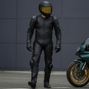 Men Full Leather Motorcycle Racing Suit <b>One</b> Piece <b>Black</b> Windproof Riding Gear for Road Racing Adults <b>All</b> Seasons - Product Image 1