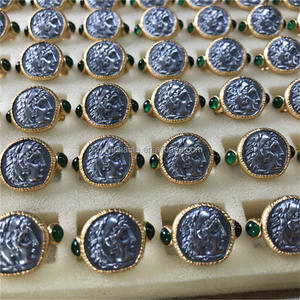 Bague en argent sterling 925 vintage en or massif, pierre émeraude romantique, Grèce antique, bijoux fins unisexes pour cadeau - Product Image 4