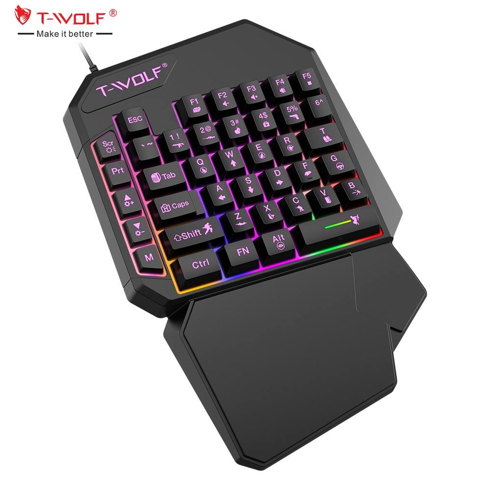 ORANGLES TWOLF TF900 One-Handed Gaming Keyboard & Mouse Combo | 40-Key RGB Backlit Ergonomic Set with 8000 DPI Mouse, Private Model Design for PC/Mobile Gaming (Kuwait) - angled perspective - presenting advantages - Image 4 of 6 | fits any environment | Purchase TWOLF TF900 One-Handed Gaming Keyboard & Mouse Combo | 40-Key RGB Backlit Ergonomic Set with 8000 DPI Mouse, Private Model Design for PC/Mobile Gaming (Kuwait) Michigan | Free Shipping ORANGLES