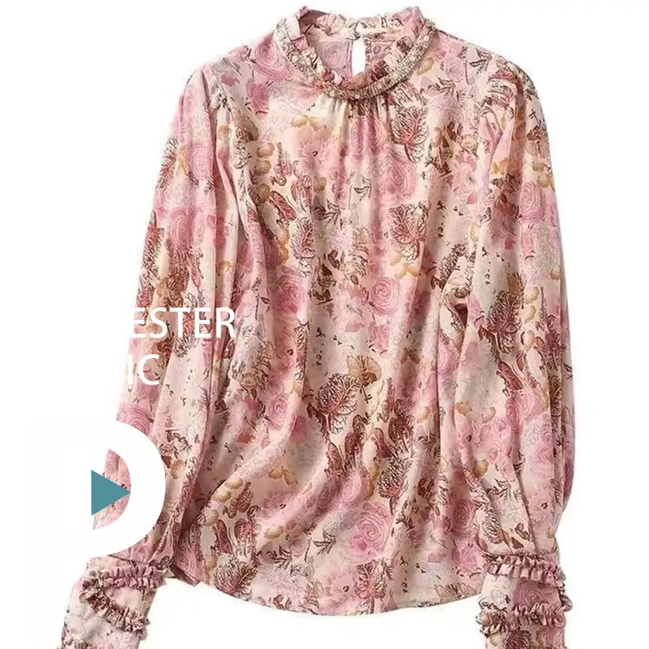 WI-B06 Mới Đến Nhiệt Cách Nhiệt Màu Hồng Flowers100 % Polyester Crepe In Vải Cho Quần Áo