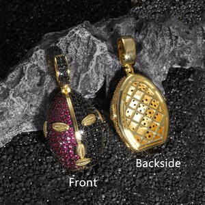 Collier Hip-Hop Plaqué Or avec Pendentif Iced Out et Pierres Noires et Blanches pour Hommes, Bijou de <span class=keywords><strong>Rappeur</strong></span>, Vente en Gros Usine, Cadeau - Product Image 2
