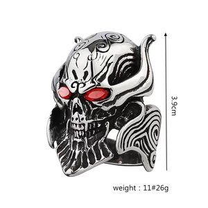 แหวนผู้ชายสแตนเลสสไตล์เรโทร ดีไซน์หัวกะโหลกตาแดง ของขวัญเครื่องประดับสไตล์พังก์ - Product Image 5