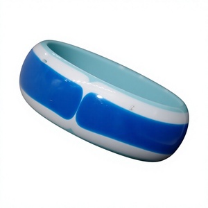 Nouveau Bracelet Jonc Artistique en Résine Vintage, Meilleur Design, Forme Irrégulière Sculptée, Bleu Crème, Bijou Tendance pour Femme, Idéal Soirée - Product Image 3